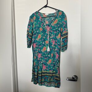 Halife turquoise floral pattern tunic or swim coverup size L
